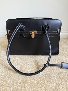 Black Structured Pet Carrier Tote with Gold Hardware